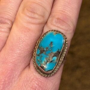 Vintage Estate sale, handmade indian- Turquoise Stone Sterling Silver Ring-